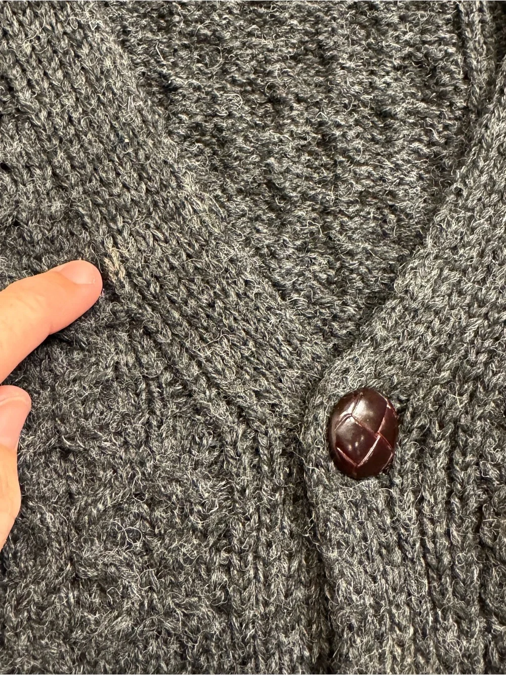 100% Wool made in Ireland Charcoal Cable Knit Vest -Sleeveless Button Front 1081